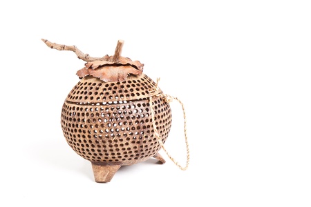 Casket made of coconut shell isolated on whiteの写真素材