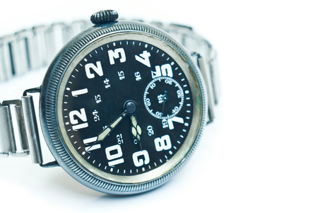Antique wrist watch isolated on whiteの写真素材