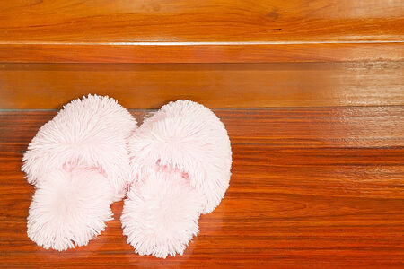 Pink Fluffy Slippers at the Ladderの写真素材