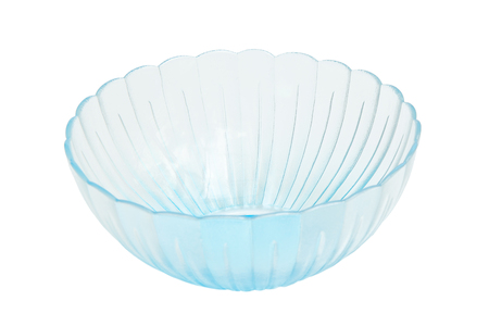 Blue glass bowls isolated on whiteの写真素材