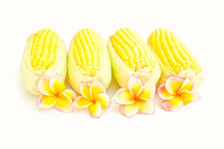 Corn and flowers isolated on white