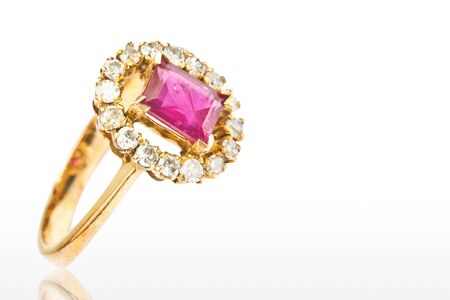 Ruby and Diamond Ring isolated on whiteの写真素材