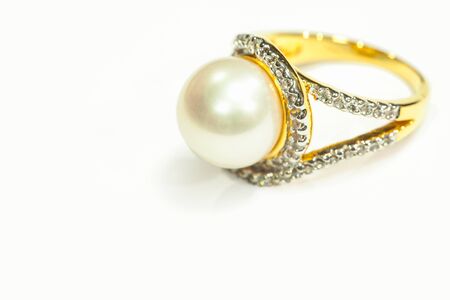 Pearl ring isolated on whiteの写真素材