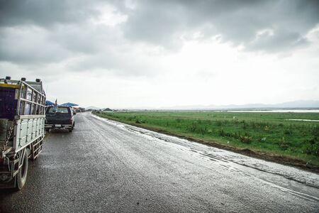 Countryside Road in the rainの写真素材