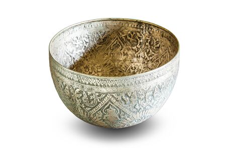 Silver bowl isolated on whiteの写真素材