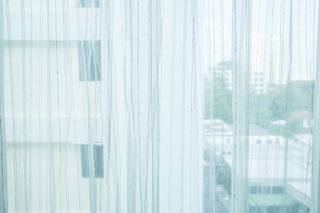 Transparent curtain on window, Curtain backgroundの写真素材