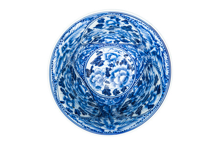 Old chinese flowers pattern style painting on the ceramic bowl isolated on whiteの写真素材