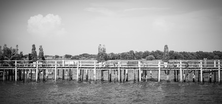 Sea view point on wooden bridgeの写真素材