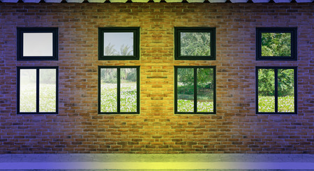 Yellow brick wall and light windows, Backgroundsの写真素材