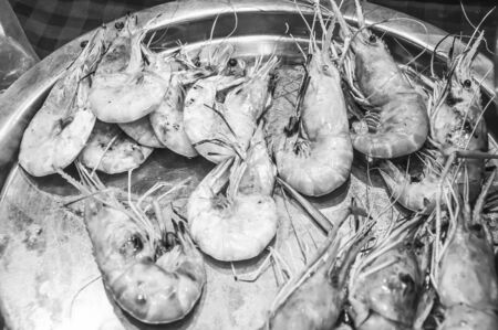 Shrimps roasted at Thai street food Bangkokの写真素材