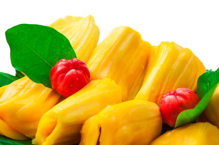 Jackfruit and cherry on banana leaf