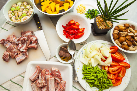 Curry, Pork Ribs and Vegetable, Ingredients for Pork rib curryの写真素材