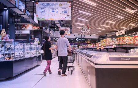 The interior of Supermarket at Department Store Bangna-Trad road Bangkok Thailand, October 23, 2018のeditorial素材