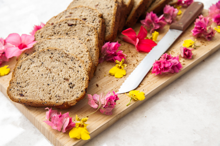 Healthy whole wheat bread and flowers, Backgrounds