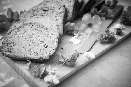 Healthy whole wheat bread and flowers, Backgrounds