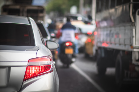 Traffic jam at Rama 3 road Klongtoey Bangkok Thailand, April 22, 2019の写真素材