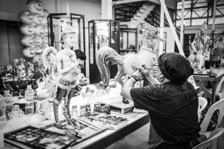 Artist painted on Himmapan Animal Statues in Thai literature at the Fine Arts Department, Sanam Luang, Bangkok, Thailand, September 14, 2017のeditorial素材