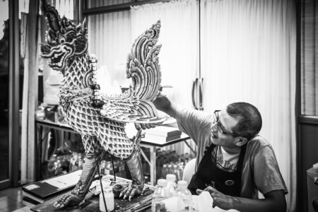 Artist painted on Himmapan Animal Statues in Thai literature at the Fine Arts Department, Sanam Luang, Bangkok, Thailand, September 14, 2017のeditorial素材