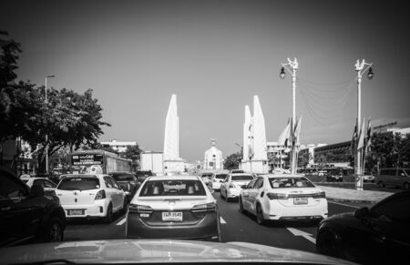 Rush hour - Cars stuck in traffic jam at Democracy monument Ratchadamnoen road Bangkok Thailand, September 27, 2019のeditorial素材
