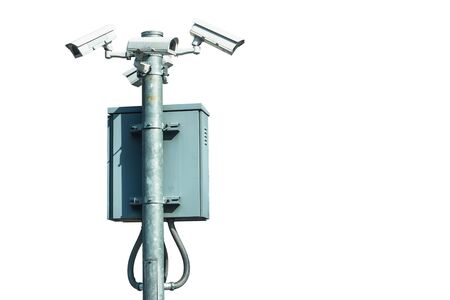 Security camera and urban video, CCTV isolated on white