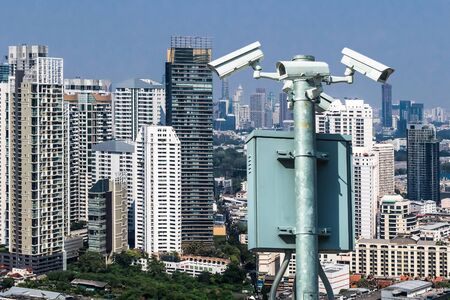 Security cameras and Bangkok City view, Outdoor background