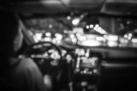 Blurred, Women driving a car and traffic jam in Bangkok at night, Backgrounds
