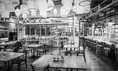 Interior of Thai restaurant in True Digital Park Community Mall at Sukhumvit road Bangkok Thailand, June 18, 2020のeditorial素材