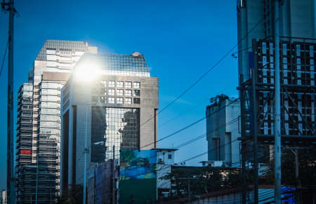 The modern buildings and sky background at Sathorn road Bangkok Thailand, January 9, 2020のeditorial素材
