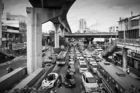 Traffic jams at Phaholyothin road Sanam Pao Bangkok Thailand, August 14, 2020