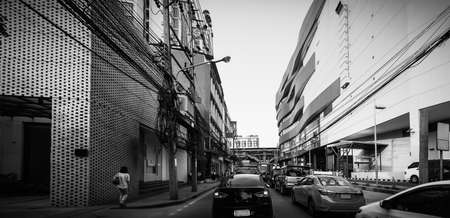 Traffic jams at Ekamai BTS Skytrain Station at Sukhumvit road Ekamai Bangkok Thailand, January 21, 2020のeditorial素材