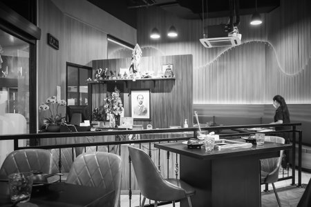 Interior decorating of Japanese restaurant at True Digital Park Sukhumvic road Bangkok Thailand,...