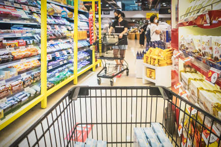 July 5, 2020, People wear mask and shopping in Supermarket at True Digital Park Sukhumvit road Bangkok Thailandのeditorial素材