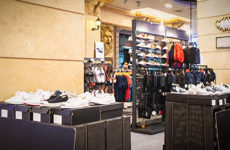 Corner of fashion shoes in promotion hall at Terminal 21 Shopping Mall at Asoke junction Sukhumvit road Bangkok Thailand, March 26, 2021のeditorial素材