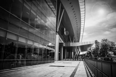 Exterior outdoor corridor in Bang Sue MRT Center Station, New railway hub transportation at Kamphaeng Phet 2 Road, Bangkok, Thailand, 6 July 2021のeditorial素材