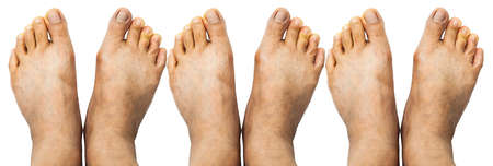 3 Pairs of Asian male feet isolated on white, Backgroundの写真素材