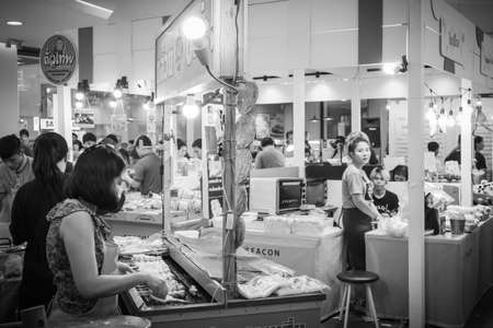 People walking and shopping in food fair in Department store at Srinakarin road Bangkok Thailand, September 16, 2018のeditorial素材