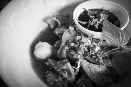 Pork soup and sauce in Thai restaurant, Food backgroundの写真素材