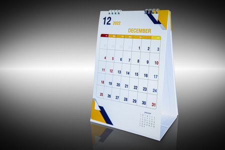 December is the last month of the year desk calendar year 2022, Isolated on backgroundの写真素材