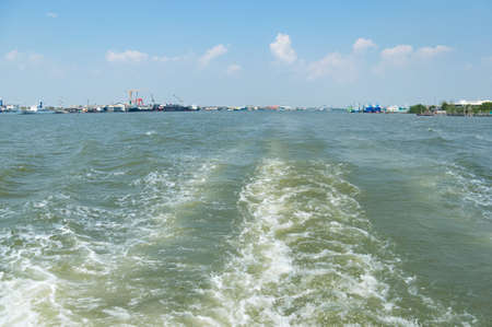 Ripples along the way of the boat, texture backgroundの写真素材