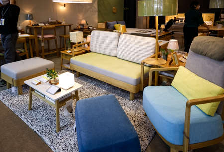 Display living room sofa set in Home and Garden Exhibition 2022 Show at BITEC Bangna, Bangna-Trad road Bangna Bangkok Thailand, March 22, 2022のeditorial素材
