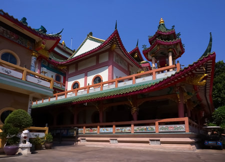Beautiful building of a Chinese temple in Bangkok Thailandの写真素材