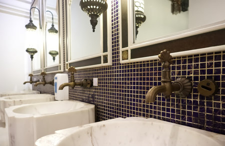 Beautiful Faucets and tubs in restroom in shopping malls Bangkok Thailandの写真素材