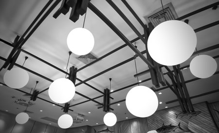 Ceiling lamp decoration in a Japanese restaurant in Shopping Mall Bangkok Thailandの写真素材