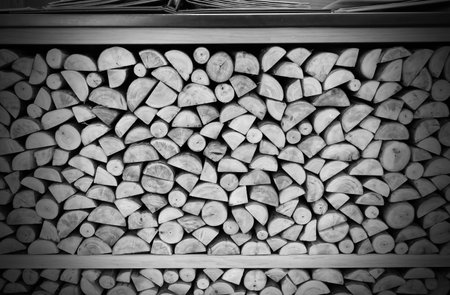 Lots of firewood logs on shelves in a Japanese restaurant Bangkok Thailandの写真素材