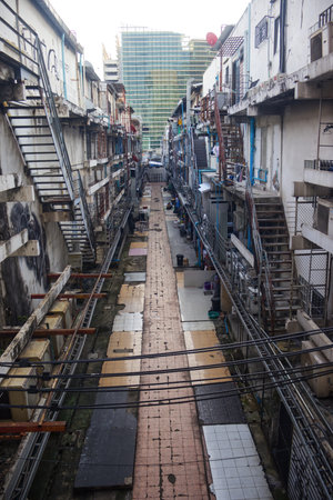 November 15, 2025, Details behind the old commercial building at Siam Shopping Center, Sukhumvit Road, Pathumwan, Bangkok, Thailandのeditorial素材
