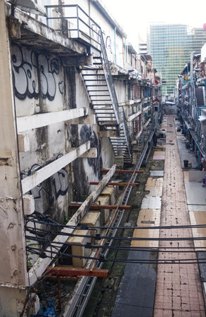 November 15, 2025, Details behind the old commercial building at Siam Shopping Center, Sukhumvit Road, Pathumwan, Bangkok, Thailandのeditorial素材