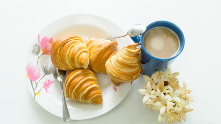 Morning time with coffee cupの写真素材