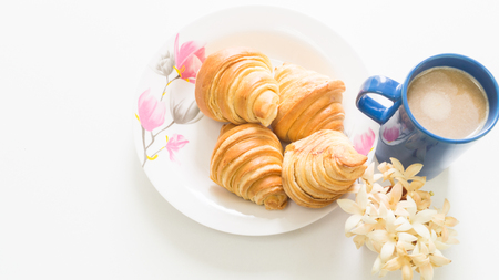 bread with hotel coffee cupの写真素材