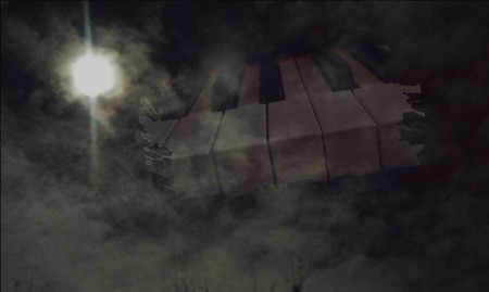 Piano keyboard in the night skyの写真素材