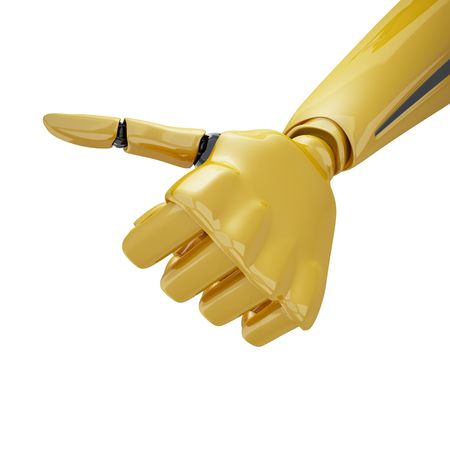 Gold 3d robotic hand giving the の写真素材
